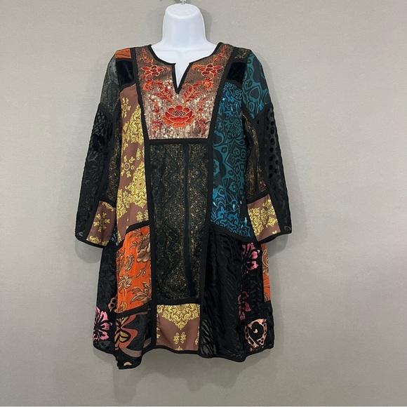 Soft Surroundings Adassa Patchwork Print Sequin Tunic Blouse - Picture 1 of 16